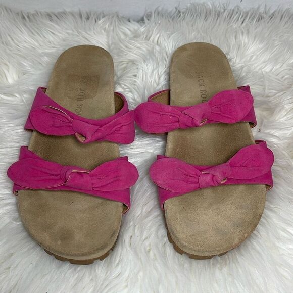 Jack Rogers Hot Pink Tie Suede Strap Slides Sz 9 - Picture 3 of 7